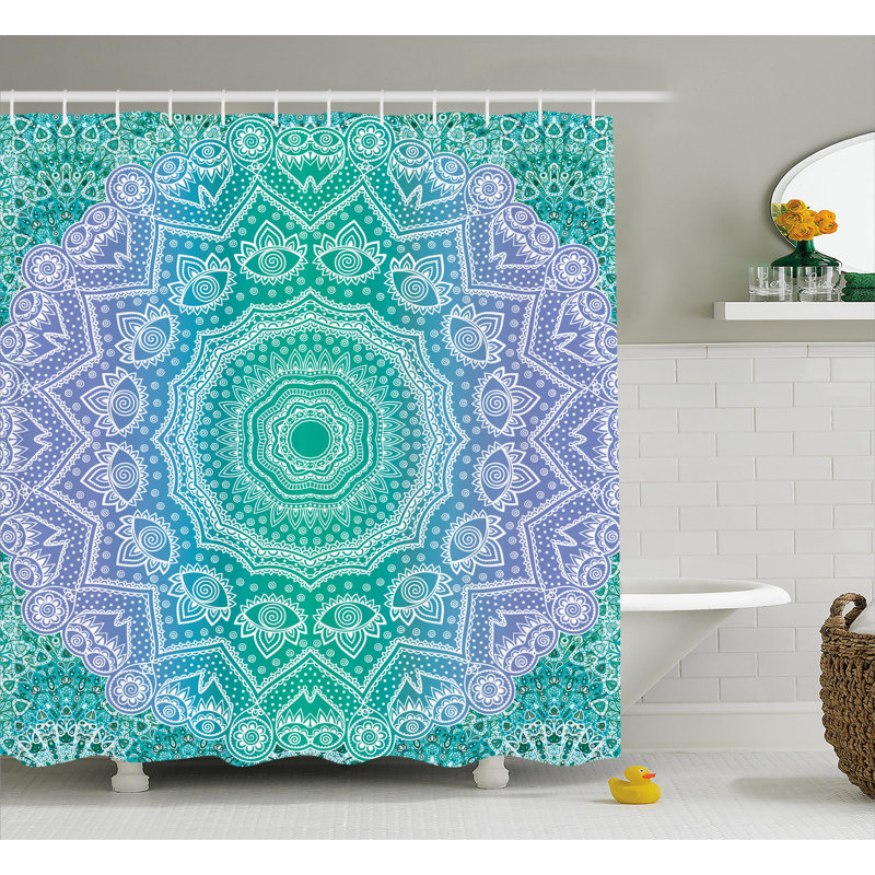Rideau de douche Cormac Mandala, H 75 po x l 69 po, Vert / Bleu