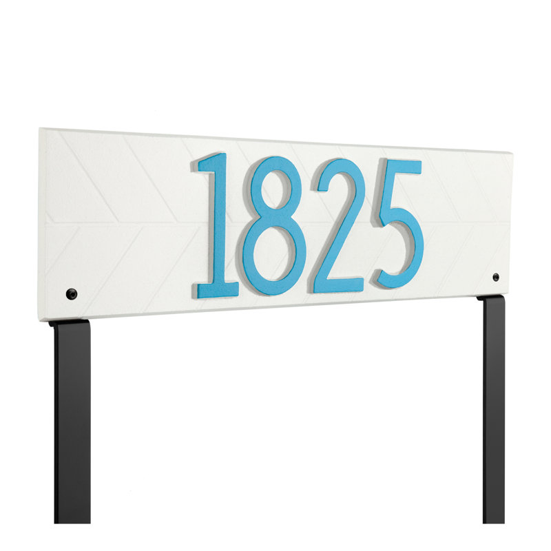 Herringbone Horizontal Plaque, Standard Lawn 1-line, Blanc / bleu Aruba, Oui