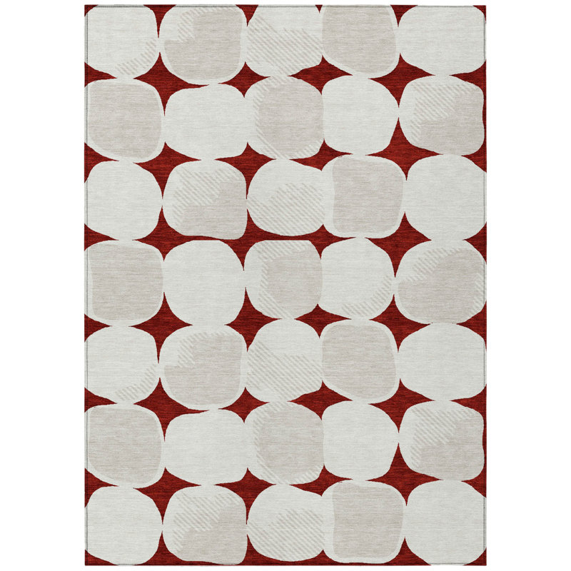 Tapis extérieur lavable abstrait bourgogne et ivoire 8 pi x 10 pi