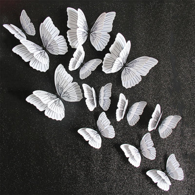 12pcs Sparkling Butterfly 3D Wall Decor, Shiny Double Layer - black