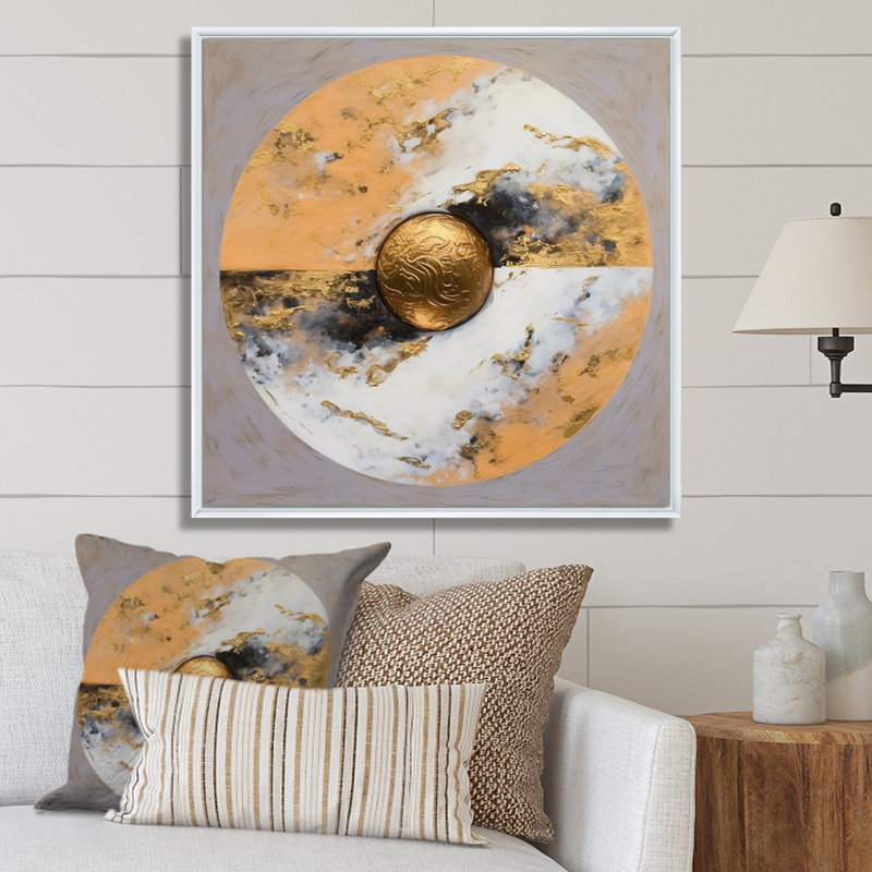 Or blanc Yin et Yang I - reproduction sur toile, H 16 po x l 16 po, Cadre photo argenté
