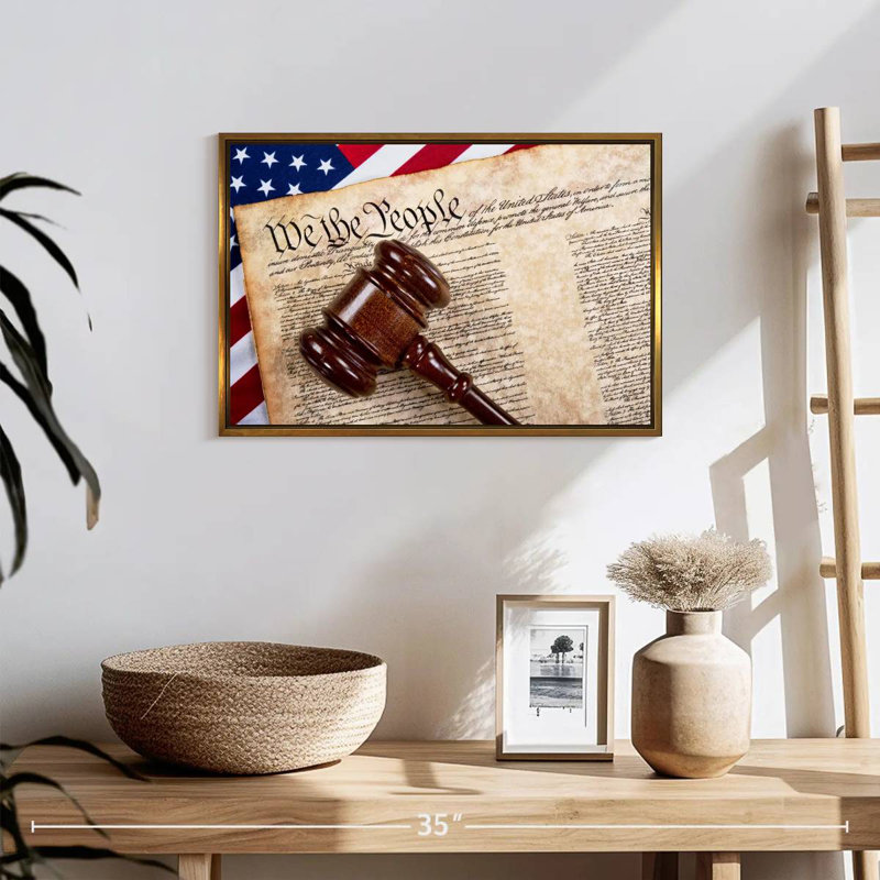 Constitution With Wooden Gavel, 19" X 13", Floating Frame Gold