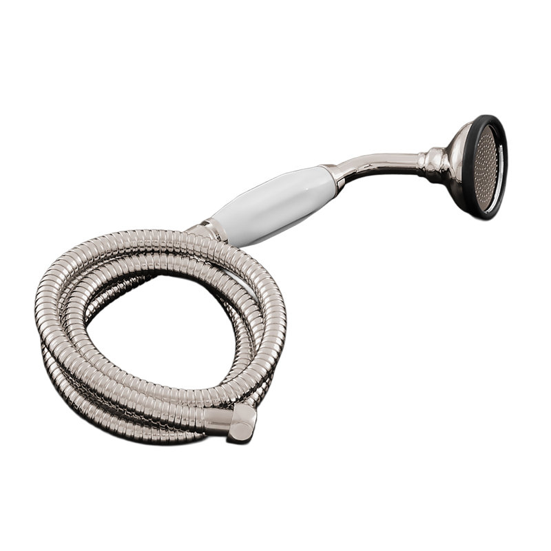 Douche en porcelaine avec tuyau de douche à main et brise-vide, Nickel poli