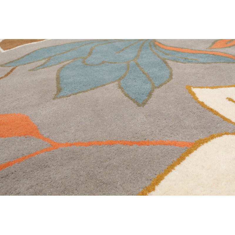 Multi Sized Gray Floral Wool Hand Tufted Contemporary Oriental Area Rug, Round 6'