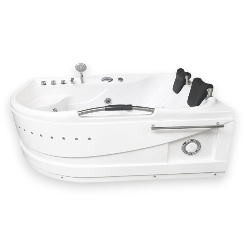 MAUI 67" x 47" 2-Person White Whirlpool Bathtub with Dual Pump & Heater