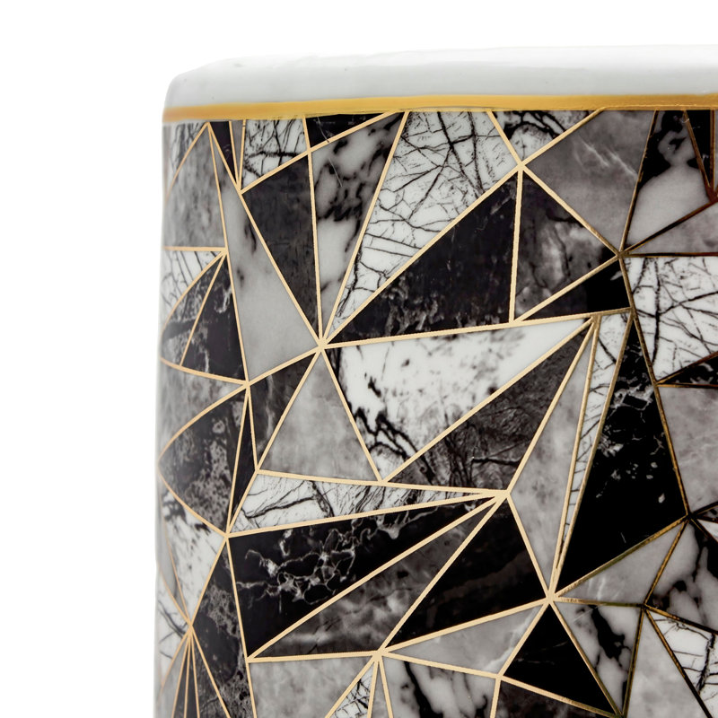 24" Abstract Green & Gold Umbrella Stand, Modern Marble