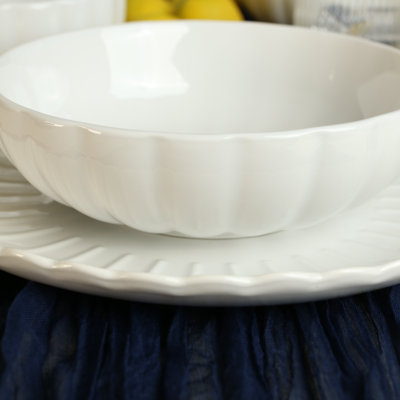 Set of 8, Petal Dinner Bowls, 8-Inch, White