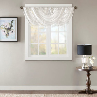 Faux Silk Waterfall Embellished Valance White 38X46"
