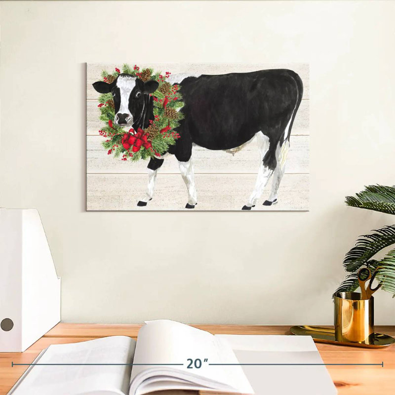 Noël à la ferme III - Vache avec couronne, H 8 po x l 12 po