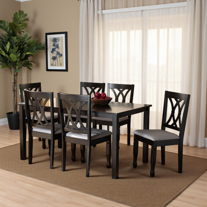Ensemble de salle à manger Sessums, Gris/espresso, 7 pièces: table, 6 chaises