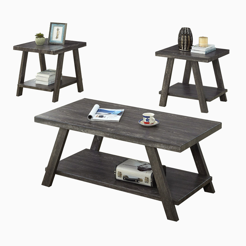 Ensemble de tables basses 3 pièces Athens, Gris anthracite, Gris anthracite