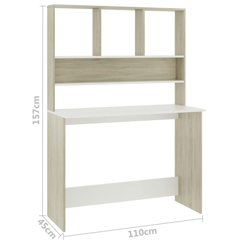 Bureau d'ordinateur avec tablettes Charlsea, Blanc / Chêne de Sonoma