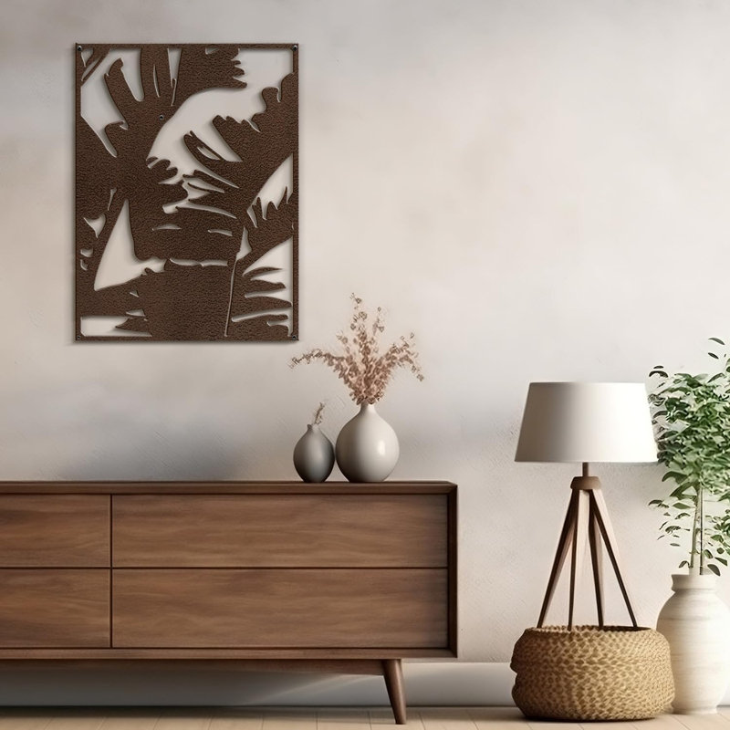 Décoration murale décorative murale en métal feuille de bananier tropical, H 18 po x l 13,43 po x P 0,05 po, Brun