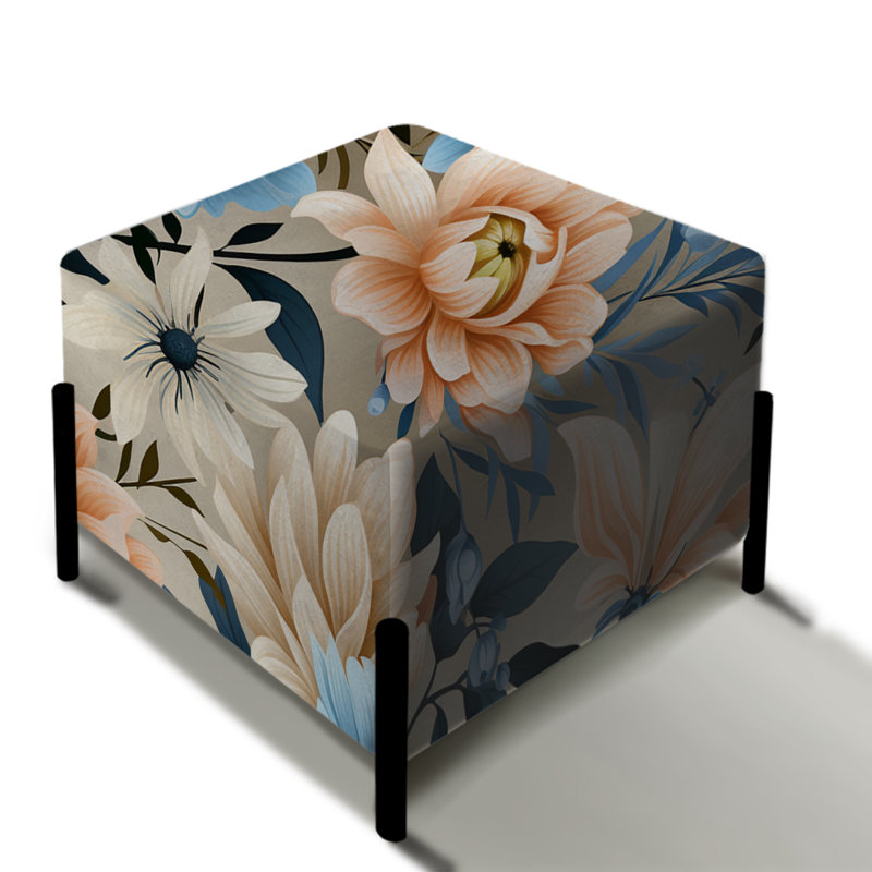 Motif floral bleu et beige à motif vichy - repose-pieds carré floral