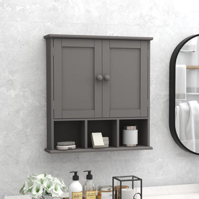 Armoire de salle de bain grise avec 2 tablettes réglables à porte, rangement au-dessus de la toilette, armoire à pharmacie murale pour salle de bain et salle de lavage