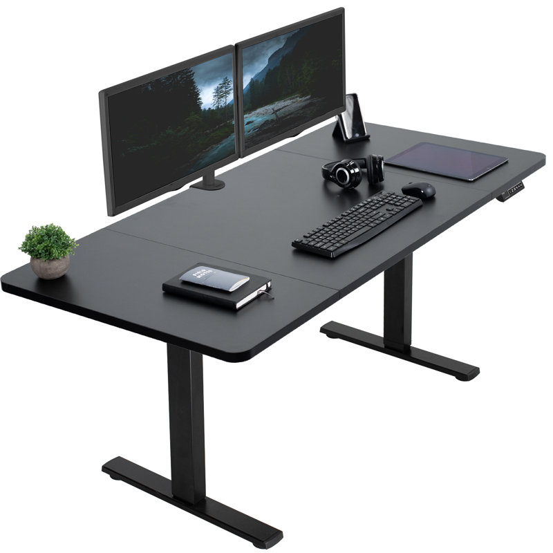 Black Adjustable Height Electric Standing Desk with Steel Frame