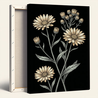 "Floral" sur toile noire, ensemble de 1 reproduction d'art sur toile