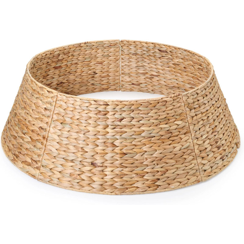 Collier de sapin de Noël de 91 cm (36 po), jupe de sapin en rotin, grand cache-pied de sapin en jacinthe d'eau tissée pour la décoration intérieure avec découpe pour cordon.