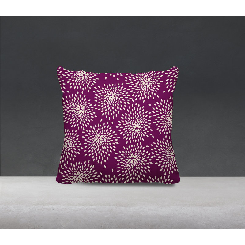 Coussin décoratif intérieur / extérieur en polyester filé floral Bavière, H 17 po x l 17 po, Mauve/crème