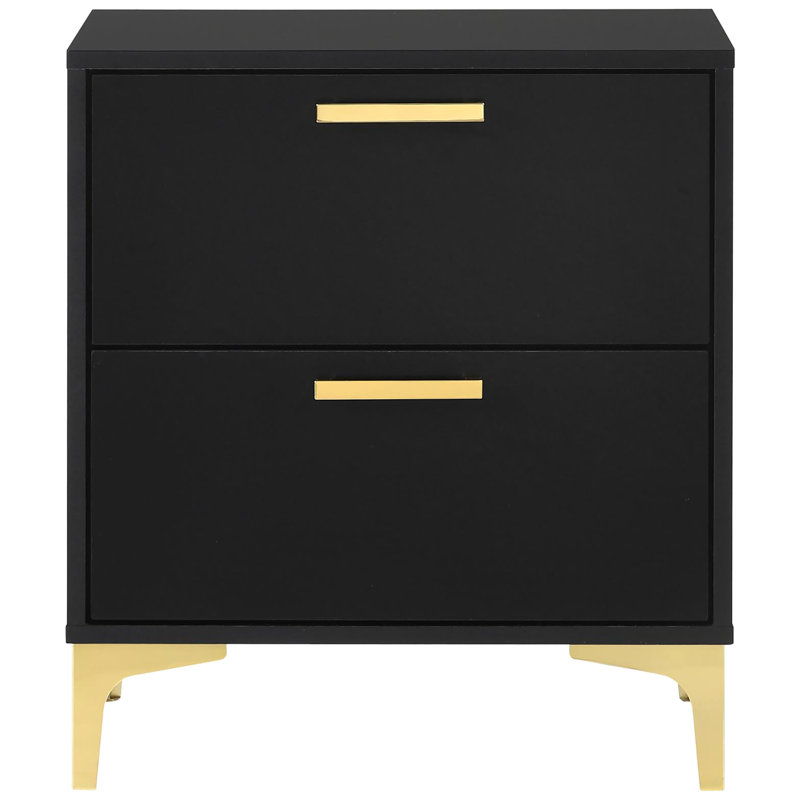 Table de chevet moderne 2 en noir et or - Rehaussez le rangement de votre chambre à coucher avec de grands tiroirs 2 tiroirs