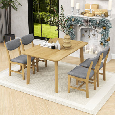 Ensemble de salle à manger rustique 5 pièces avec table en bois et 4 chaises rembourrées