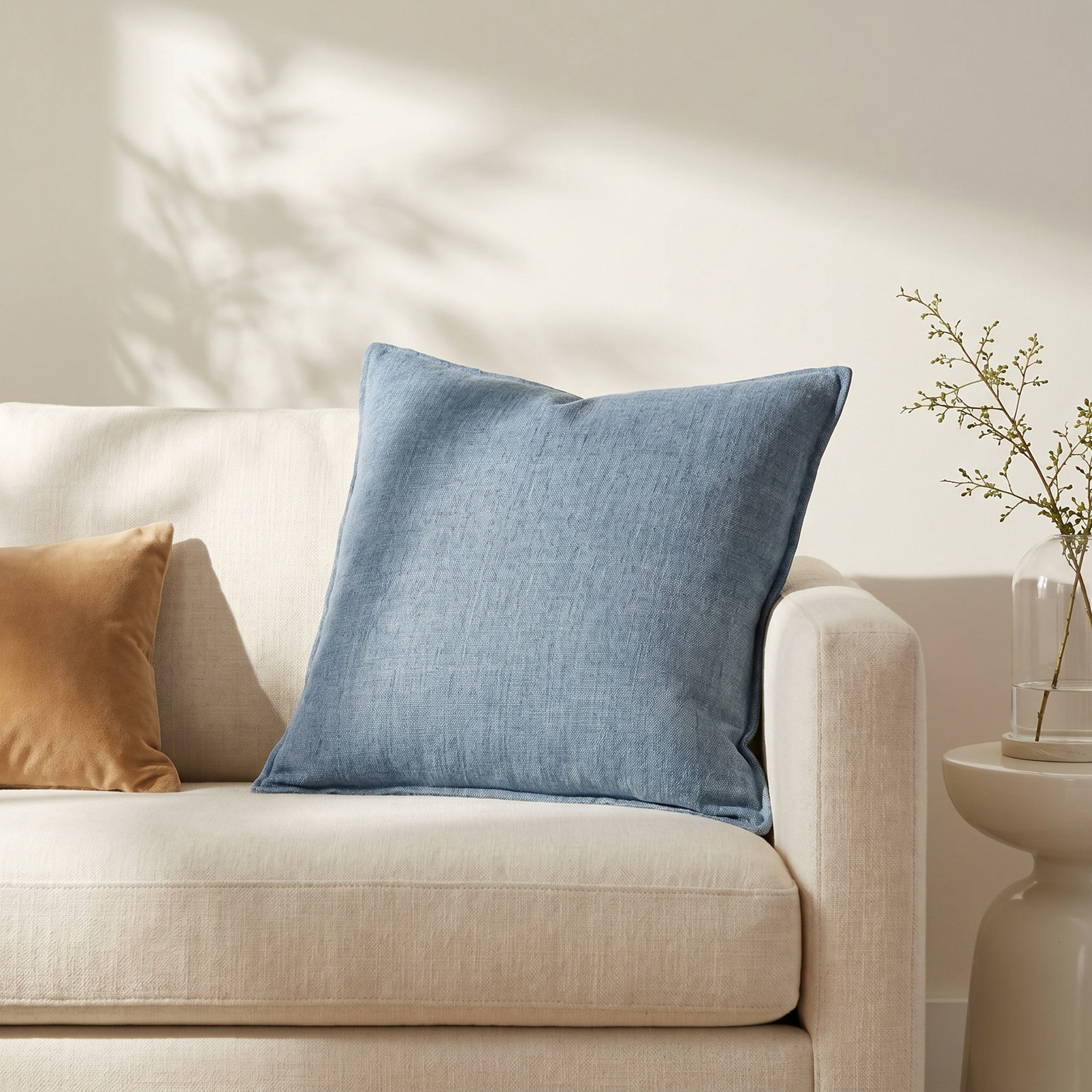 Burbank Linen Pillow Cover, Down, Blue, 20" x 20"