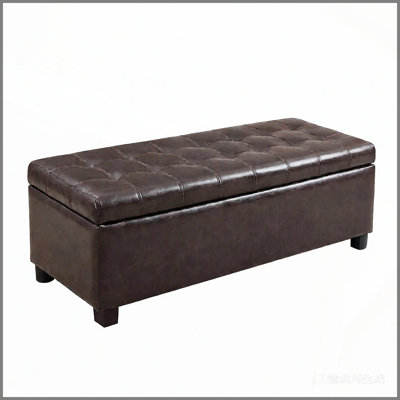 Repose-pieds avec rangement, banc de rangement, banc de chambre d'entrée touffeté, 49,75 pouces, charnières à couvercle facile, pieds en bois, cuir synthétique, capacité de charge de 300 lb, brun