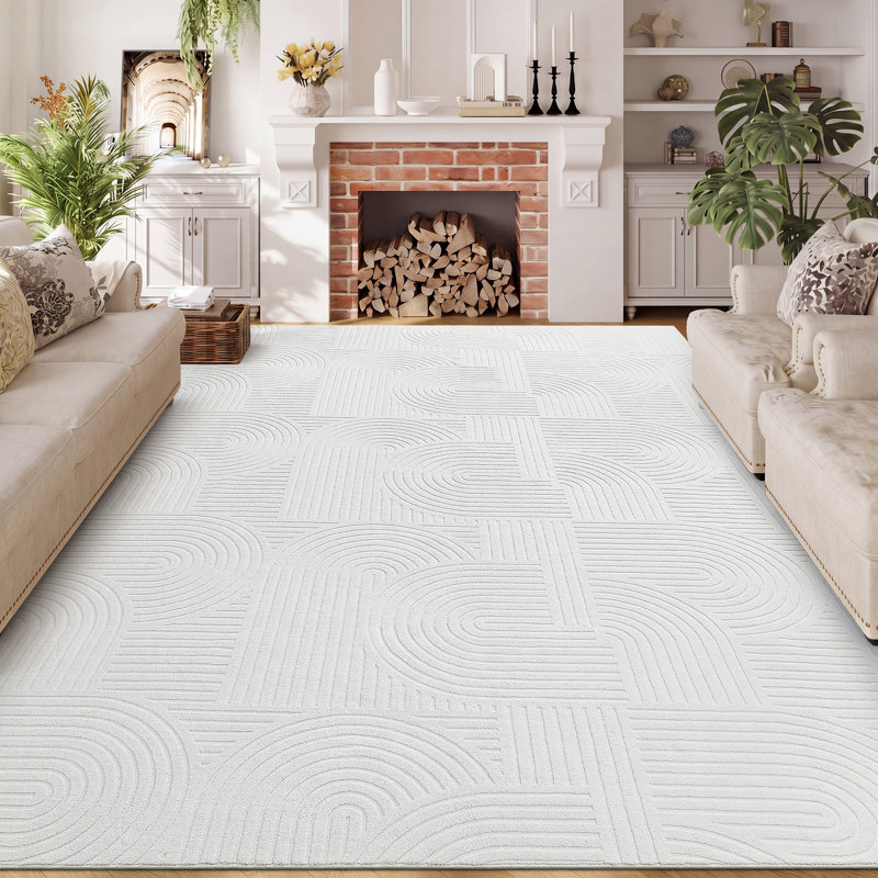 Machine Washable Non-Slip Oriental Area Rug, Rectangle 9' x 12', White