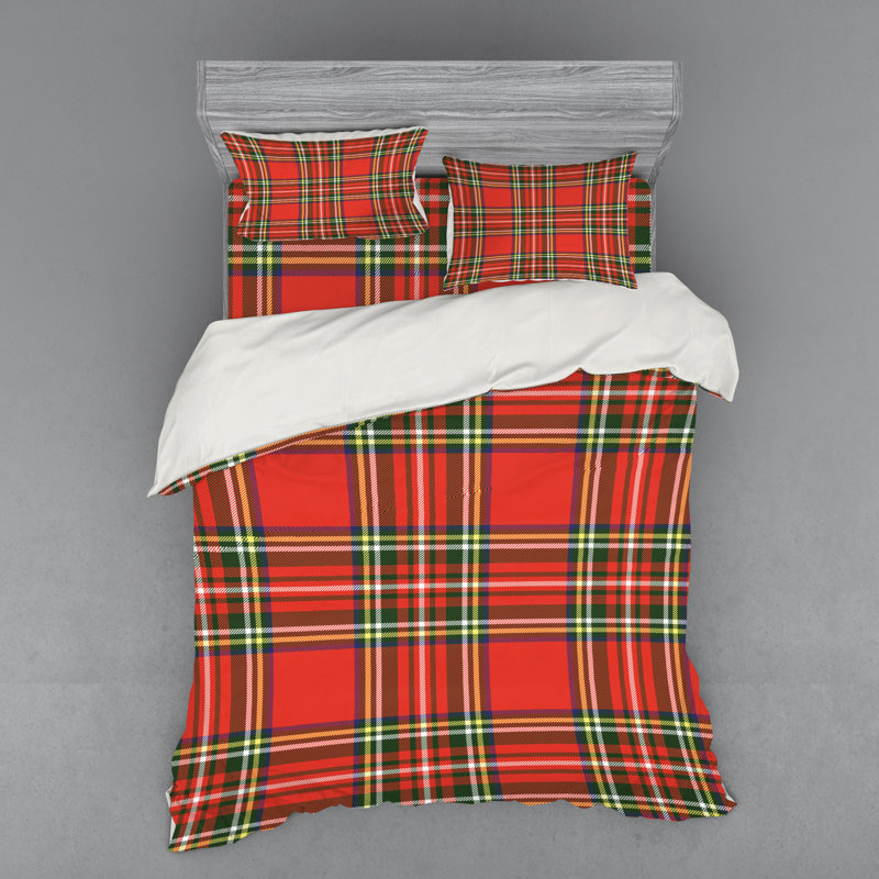 Farmhouse / Country Polyester Plaid Duvet Cover, Queen Duvet Cover + 3 Additional Pieces, Red