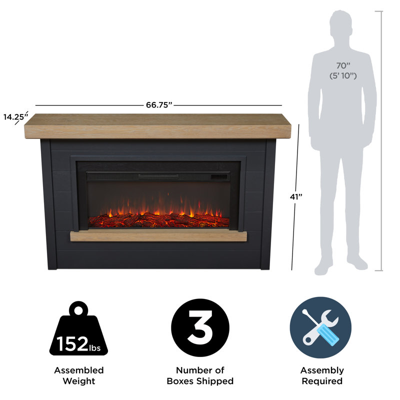 Bernice 65" Landscape Electric Fireplace by Real Flame, Charcoal, Smart Firebox