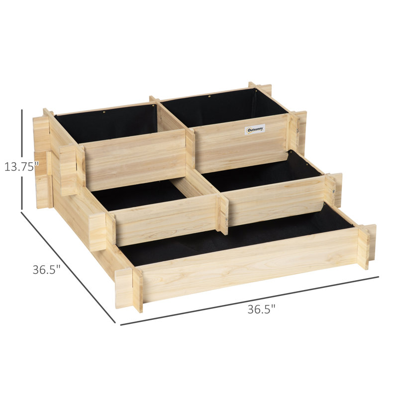 Natural Wood 3-Tier Raised Garden Bed with Draining Fabric