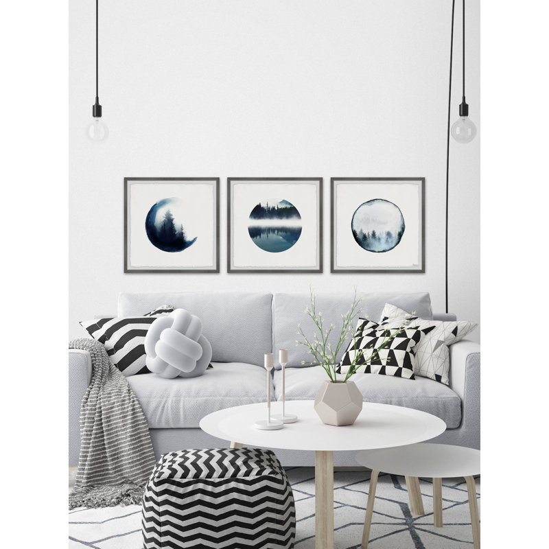 « forest mountain reflection » par parvez taj,-ensemble de 3 pièces sur papier, H 18 po x l 18 po x P 1,5 po