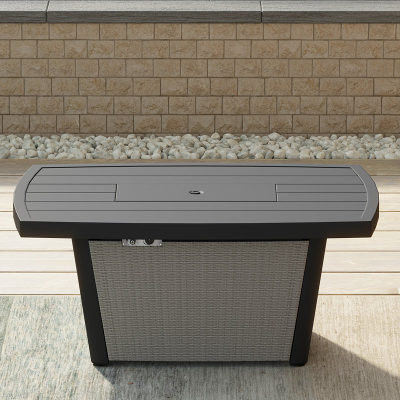 Baecher 24.61" H x 51.97" W Aluminum Outdoor Fire Pit Table with Wicker Base and Hidden Fuel Tank Storage