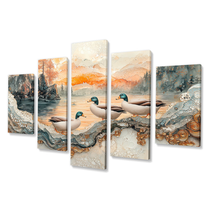 «Ducks Family At The Lake Landscape II» - décoration murale animal canard - art mural moderne