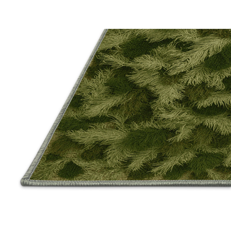 Machine Washable Botanical Green Area Rug, Rectangle 6' x 9'