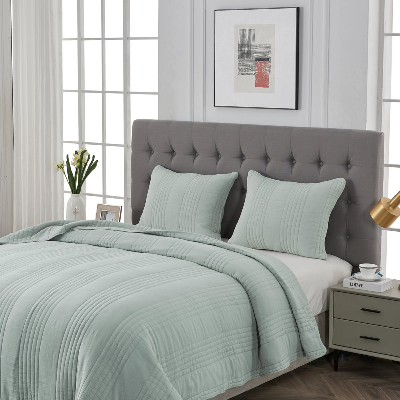 Kosovo Grimshaw 100% Cotton Quilt Set, Queen Quilt + 2 Standard Shams, Canary Green