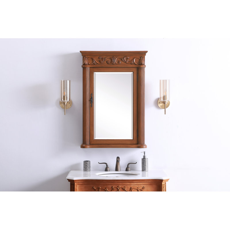 W H Surface Framed Medicine Cabinet Mirror 3 Fixed, Teak, 36" H x 25" W x 6" D