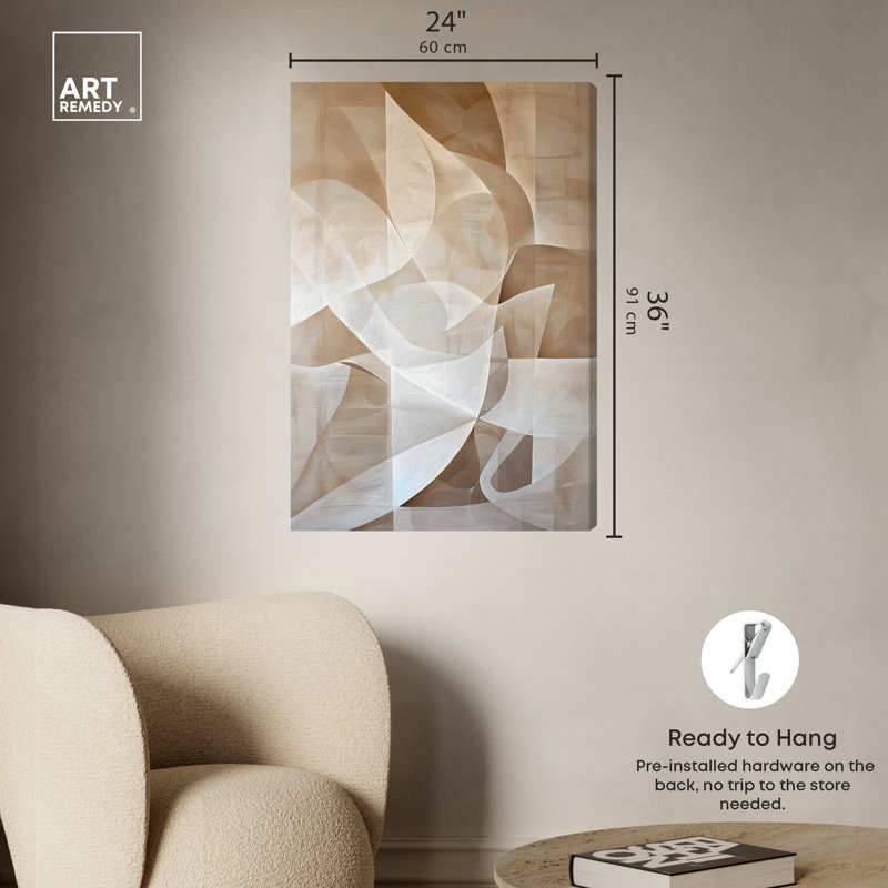 Art Remedy Beige and White Abstract Canvas Wall Art, 24" x 36"
