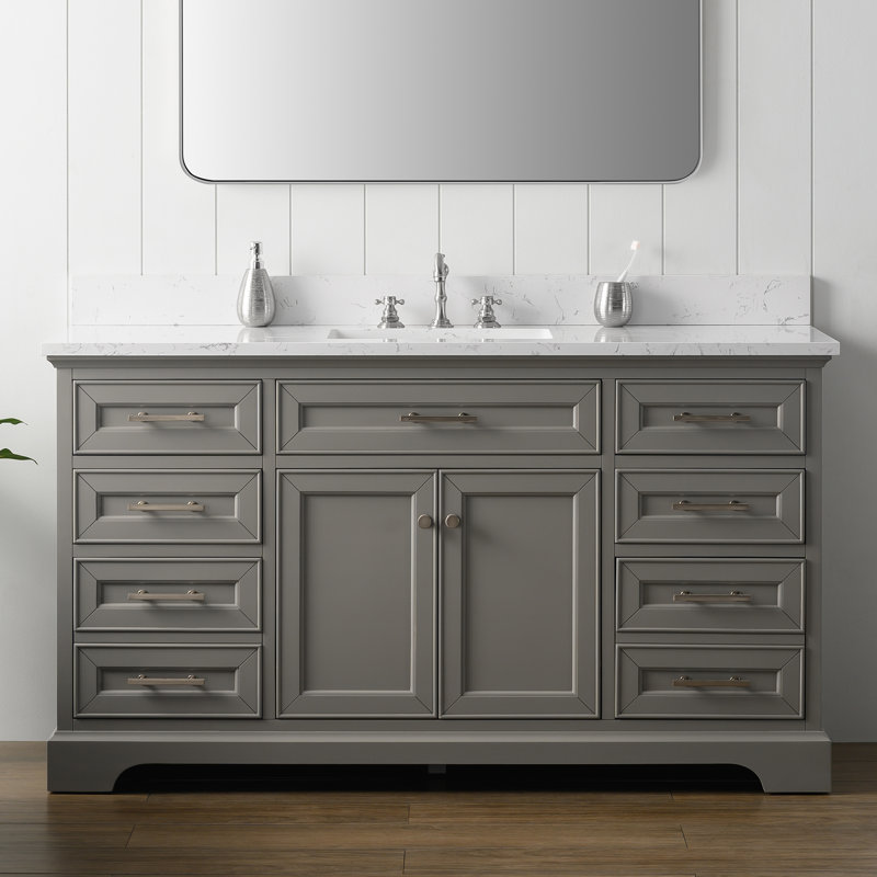 Thompson 60" W Single Bathroom Vanity, Gray/Brushed Nickel