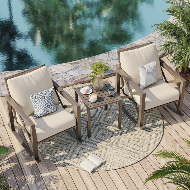 3 Piece Outdoor Patio Seating Set, Cream