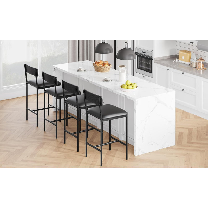 Upholstered Counter Height Bar Stools With Backrest And Footrest, Kitchen Barstools For Island, Counter Bar, Easy Assembly