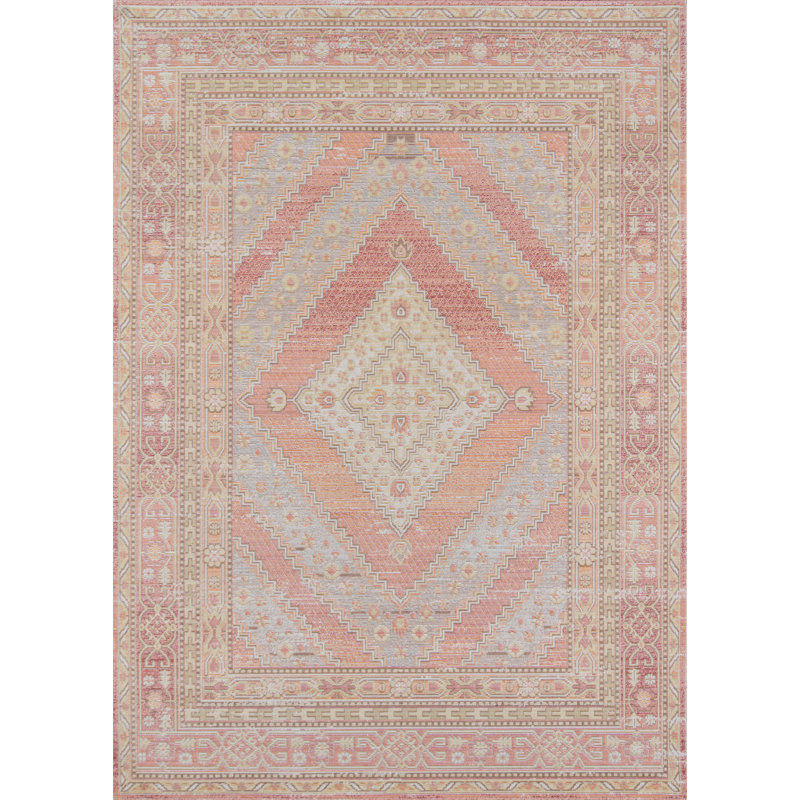 Tapis rose à motif géométrique Allerone, Rectangulaire de 11 pi 10 po x 9 pi 3 po