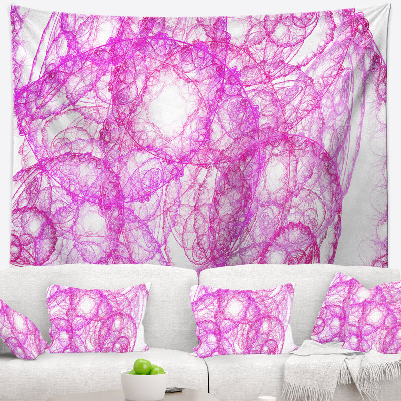 Motif rose abstrait sur fond blanc tapisserie, H 32 po x l 39 po
