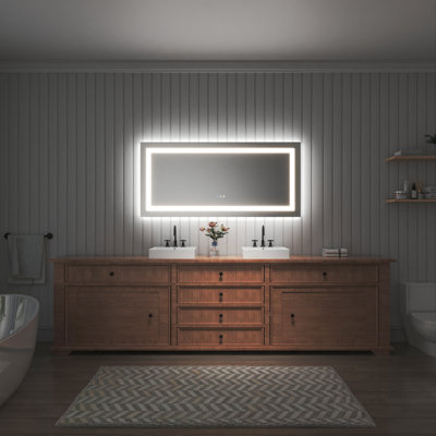 Frameless LED Light Anti-Fog Wall Bathroom Vanity Mirror with Backlit & Frontlit