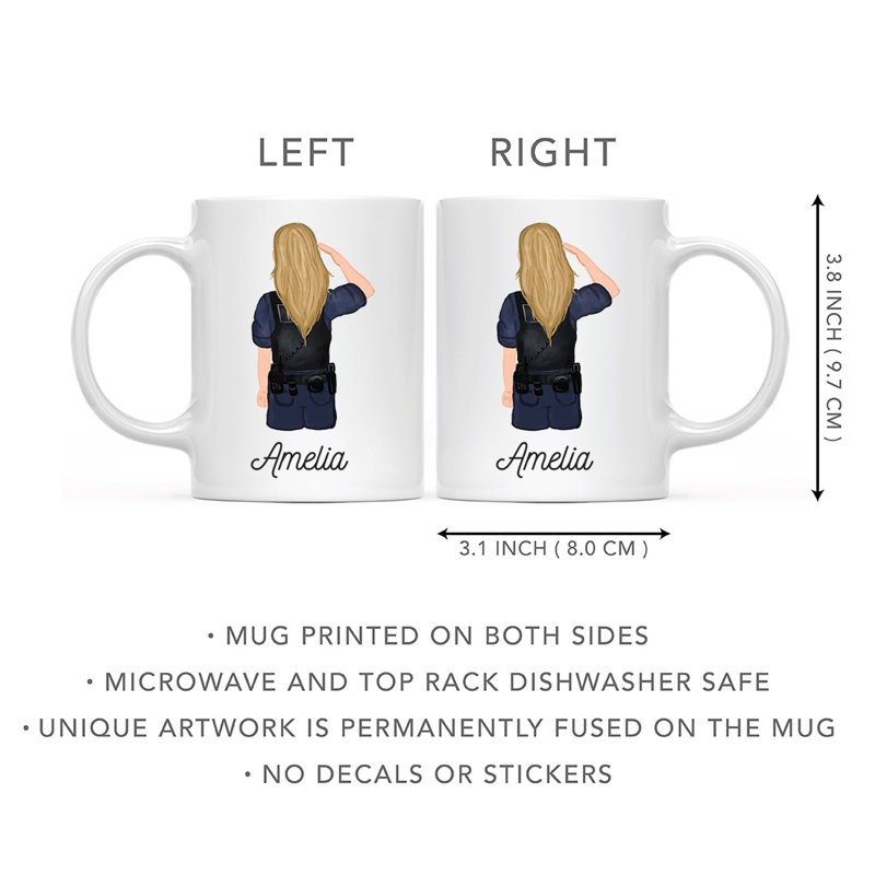 Tasse à café personnalisée, Blanc / jaune, femme, agent de police 1, Oui