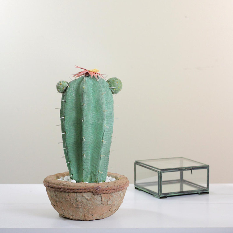 Cactus artificiel vert et brun avec fleurs 13,75 po