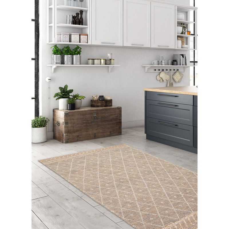 Tapis rectangulaire nouvel âge en laine brun clair unique 5 pi 1 po x 8 pi Demeria