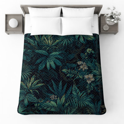 Dense Tropical Foliage Quilted Bedspread All Sizes