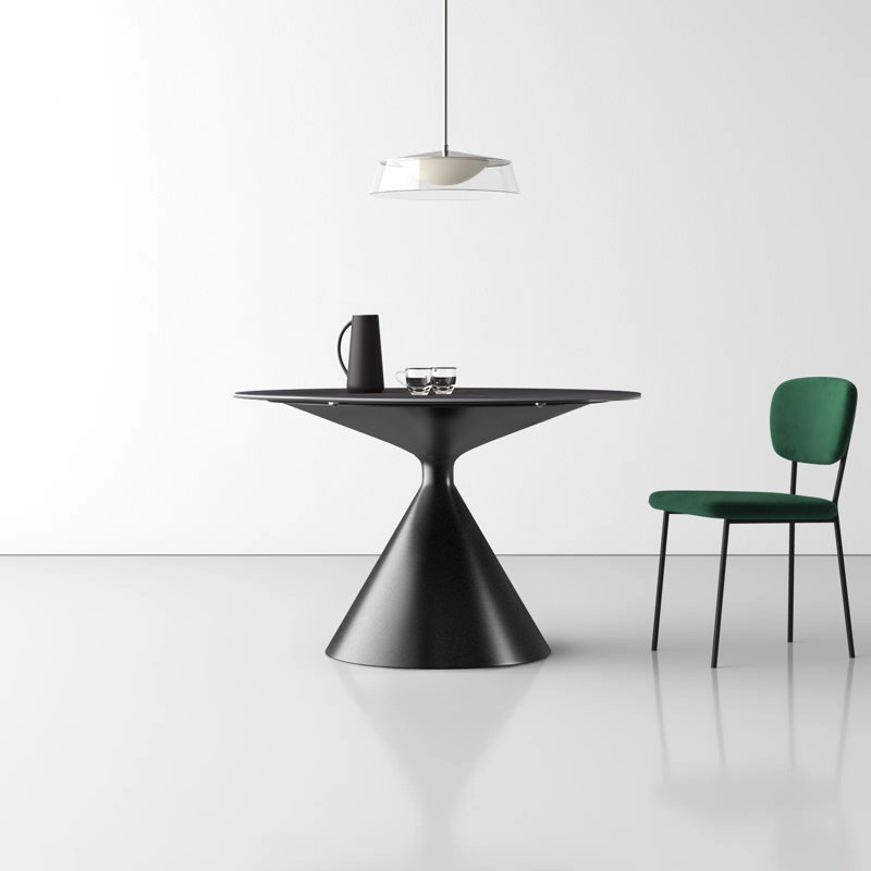 Aviv Round Stone Top Metal Base Dining Table