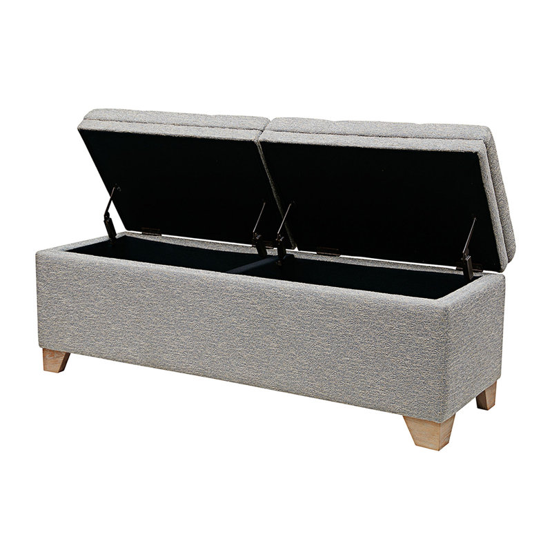 Gray Upholstered Storage Bench with Button-Tufted Top